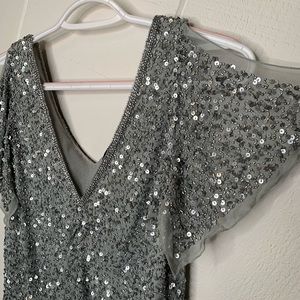 Sfera Sequin Embellished Flutter Sleeve Top